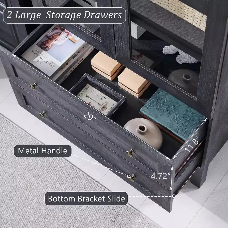 Garde-manger arqué haut 71 avec 2 tiroirs et étagères réglables et portes vitrées, armoire de rangement de cuisine Modern Farmhouse