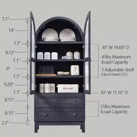 Garde-manger arqué haut 71 avec 2 tiroirs et étagères réglables et portes vitrées, armoire de rangement de cuisine Modern Farmhouse