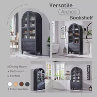 Garde-manger arqué haut 71 avec 2 tiroirs et étagères réglables et portes vitrées, armoire de rangement de cuisine Modern Farmhouse