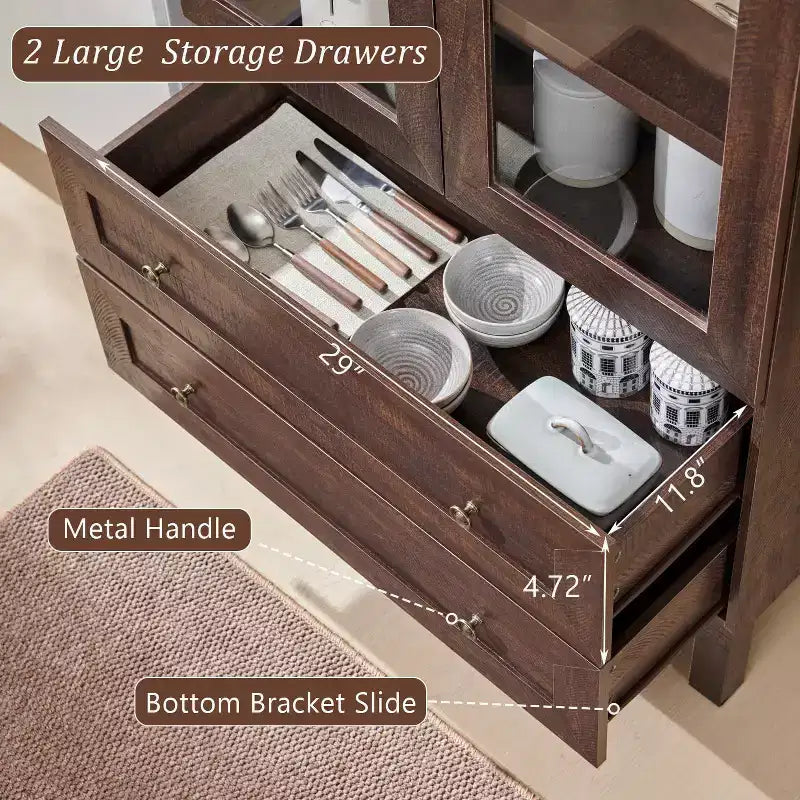 Garde-manger arqué haut 71 avec 2 tiroirs et étagères réglables et portes vitrées, armoire de rangement de cuisine Modern Farmhouse