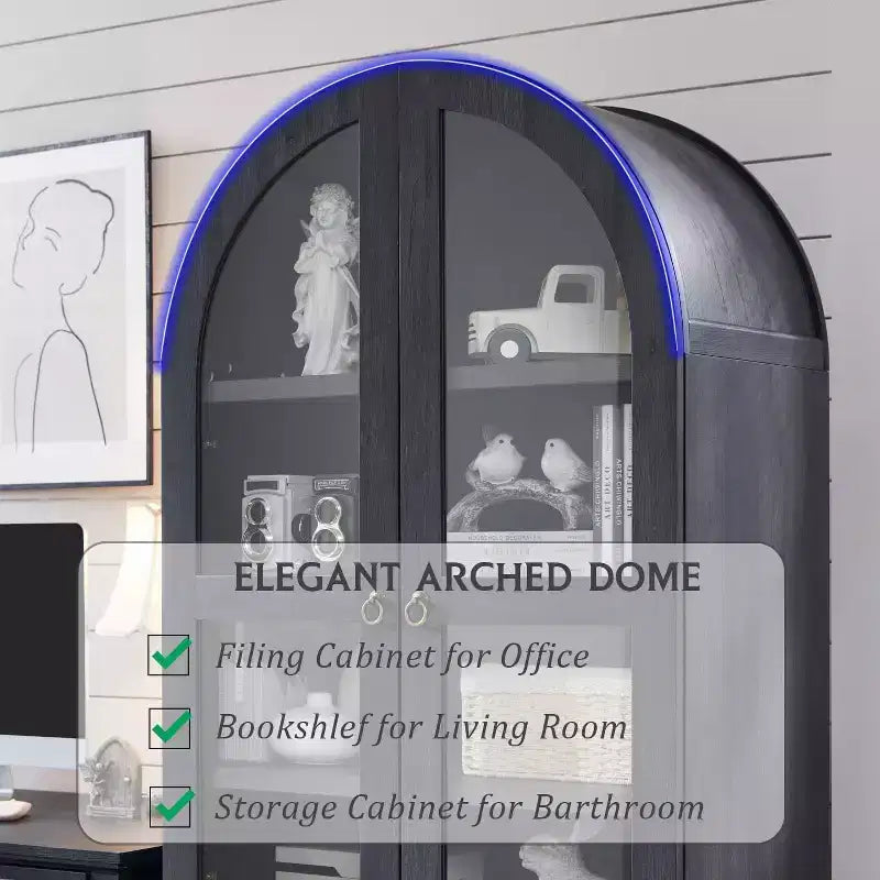Garde-manger arqué haut 71 avec 2 tiroirs et étagères réglables et portes vitrées, armoire de rangement de cuisine Modern Farmhouse