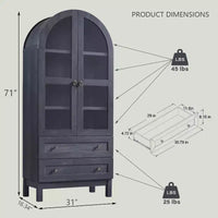 Garde-manger arqué haut 71 avec 2 tiroirs et étagères réglables et portes vitrées, armoire de rangement de cuisine Modern Farmhouse