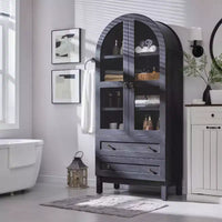 Garde-manger arqué haut 71 avec 2 tiroirs et étagères réglables et portes vitrées, armoire de rangement de cuisine Modern Farmhouse