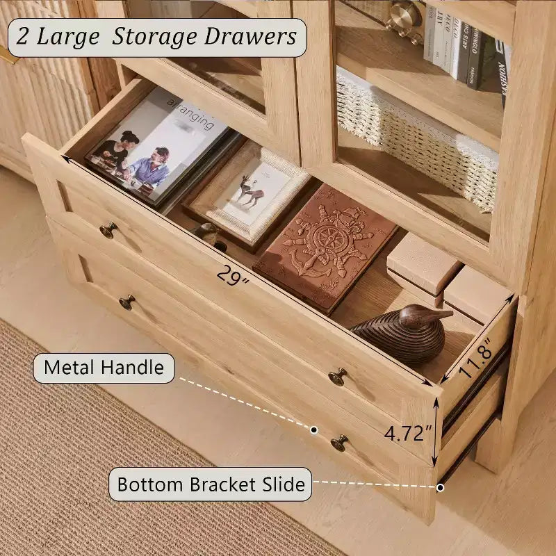 Garde-manger arqué haut 71 avec 2 tiroirs et étagères réglables et portes vitrées, armoire de rangement de cuisine Modern Farmhouse