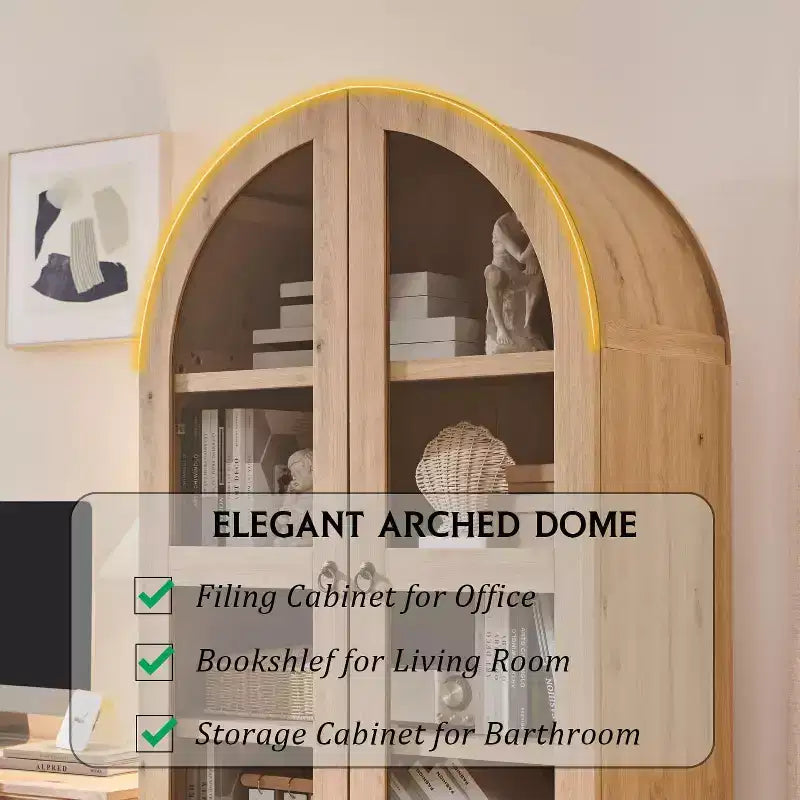 Garde-manger arqué haut 71 avec 2 tiroirs et étagères réglables et portes vitrées, armoire de rangement de cuisine Modern Farmhouse