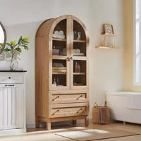 Garde-manger arqué haut 71 avec 2 tiroirs et étagères réglables et portes vitrées, armoire de rangement de cuisine Modern Farmhouse