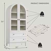 Garde-manger arqué haut 71 avec 2 tiroirs et étagères réglables et portes vitrées, armoire de rangement de cuisine Modern Farmhouse