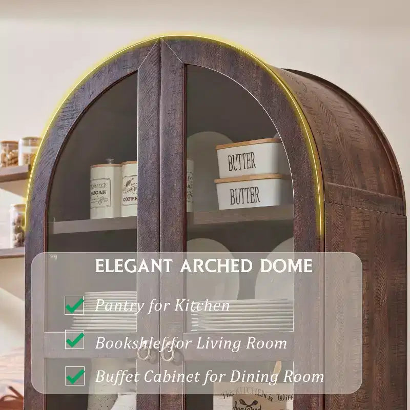Garde-manger arqué haut 71 avec 2 tiroirs et étagères réglables et portes vitrées, armoire de rangement de cuisine Modern Farmhouse