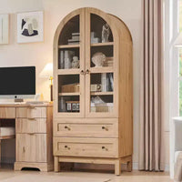 71 Tall Arched Pantry Cabinet with 2 Drawers & Adjustable Shelves & Glass Doors, Modern Farmhouse Kitchen Storage Cabinet