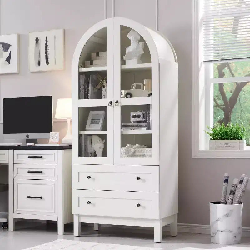 Garde-manger arqué haut 71 avec 2 tiroirs et étagères réglables et portes vitrées, armoire de rangement de cuisine Modern Farmhouse