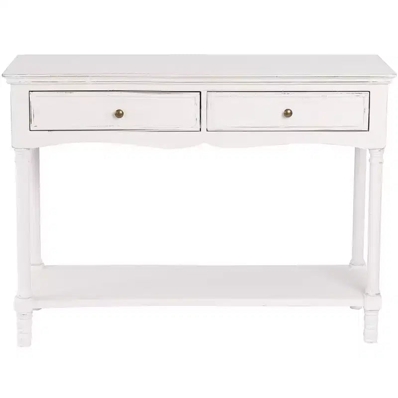 Console de table LuxenHome en bois blanc avec 2 tiroirs et étagère, meuble de rangement pour entrée