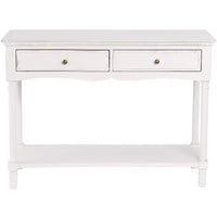 Console de table LuxenHome en bois blanc avec 2 tiroirs et étagère, meuble de rangement pour entrée