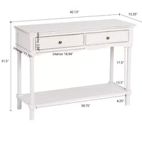Console de table LuxenHome en bois blanc avec 2 tiroirs et étagère, meuble de rangement pour entrée