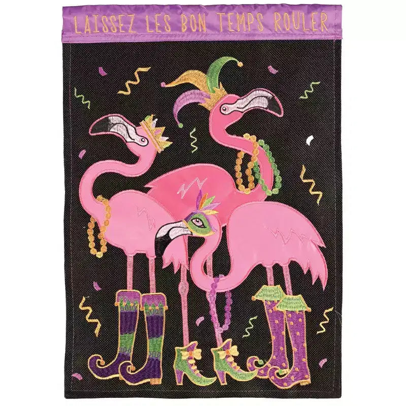 Magnolia Garden Laissez Les Bon Temps Rouler Flamants roses du Mardi Gras 13 x 18 pouces, drapeau de jardin en polyester