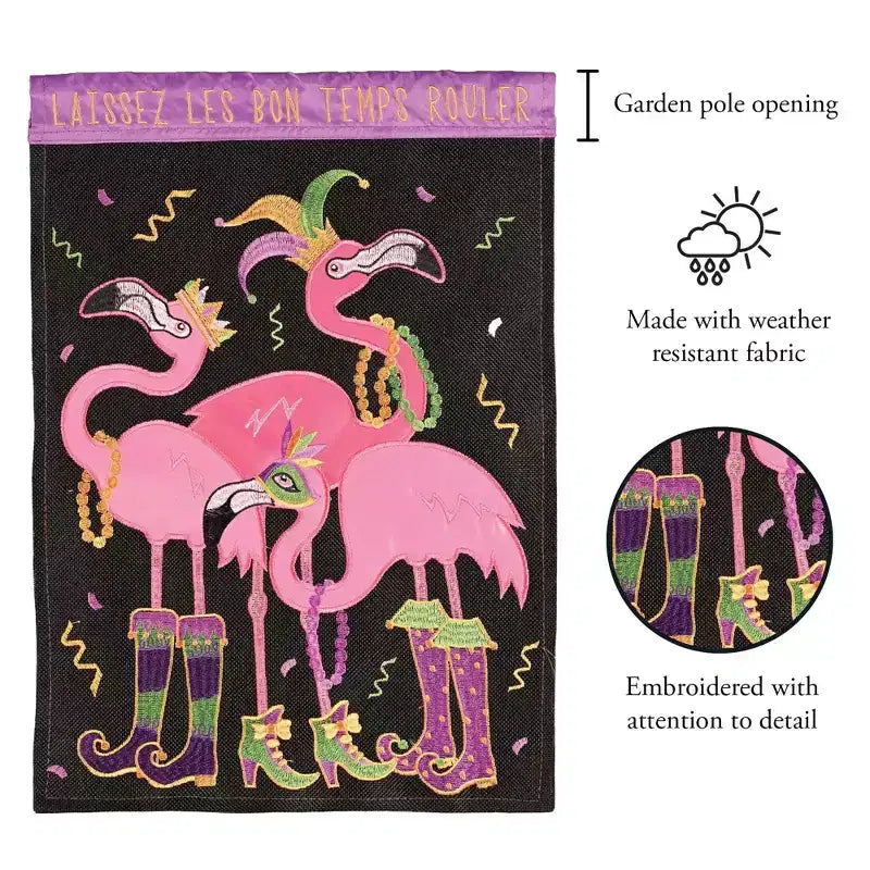 Magnolia Garden Laissez Les Bon Temps Rouler Flamants roses du Mardi Gras 13 x 18 pouces, drapeau de jardin en polyester