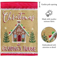 Grandma's House Drapeau de jardin suspendu extérieur en toile de jute rouge et tan des fêtes 13 X 19
