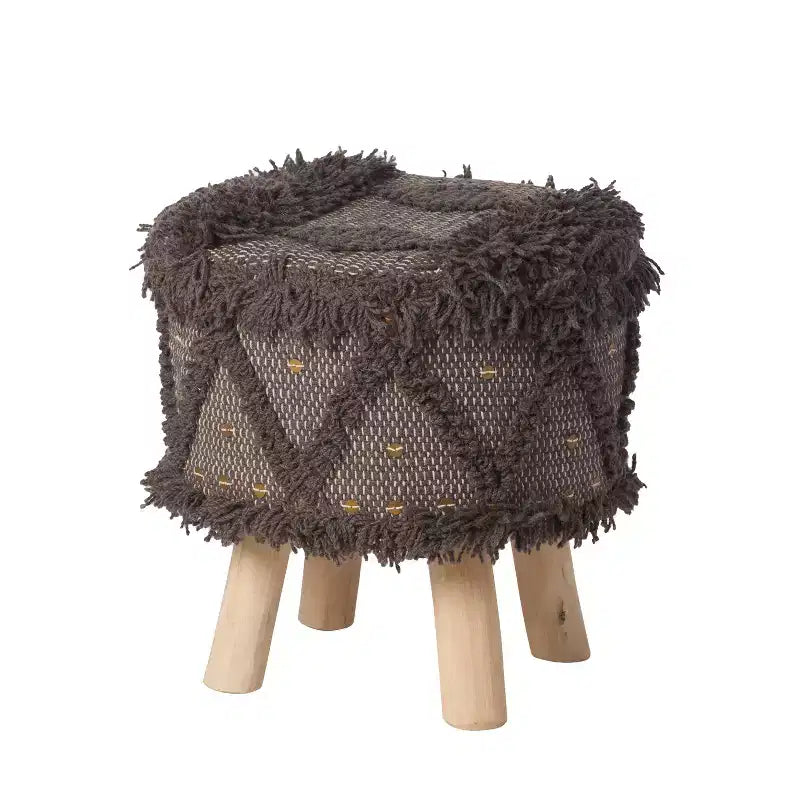 GDFStudio Edene pouf bohème fait main en tissu 16*16 avec accents métalliques, brun foncé