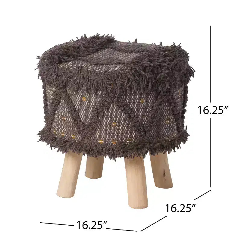 GDFStudio Edene pouf bohème fait main en tissu 16*16 avec accents métalliques, brun foncé