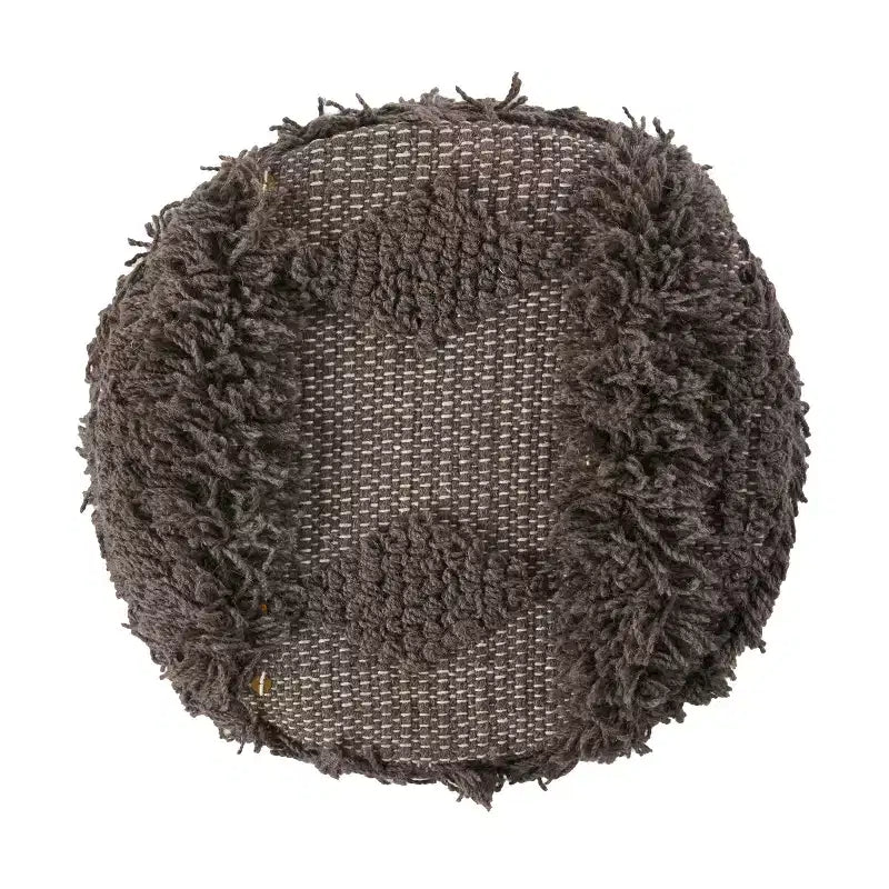 GDFStudio Edene pouf bohème fait main en tissu 16*16 avec accents métalliques, brun foncé
