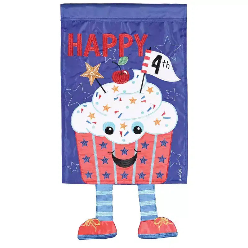 Dicksons Magnolia Garden Happy Fourth Cupcake bleu 18 x 13, drapeau de jardin extérieur en polyester Crazy Legs