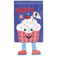 Dicksons Magnolia Garden Happy Fourth Cupcake bleu 18 x 13, drapeau de jardin extérieur en polyester Crazy Legs