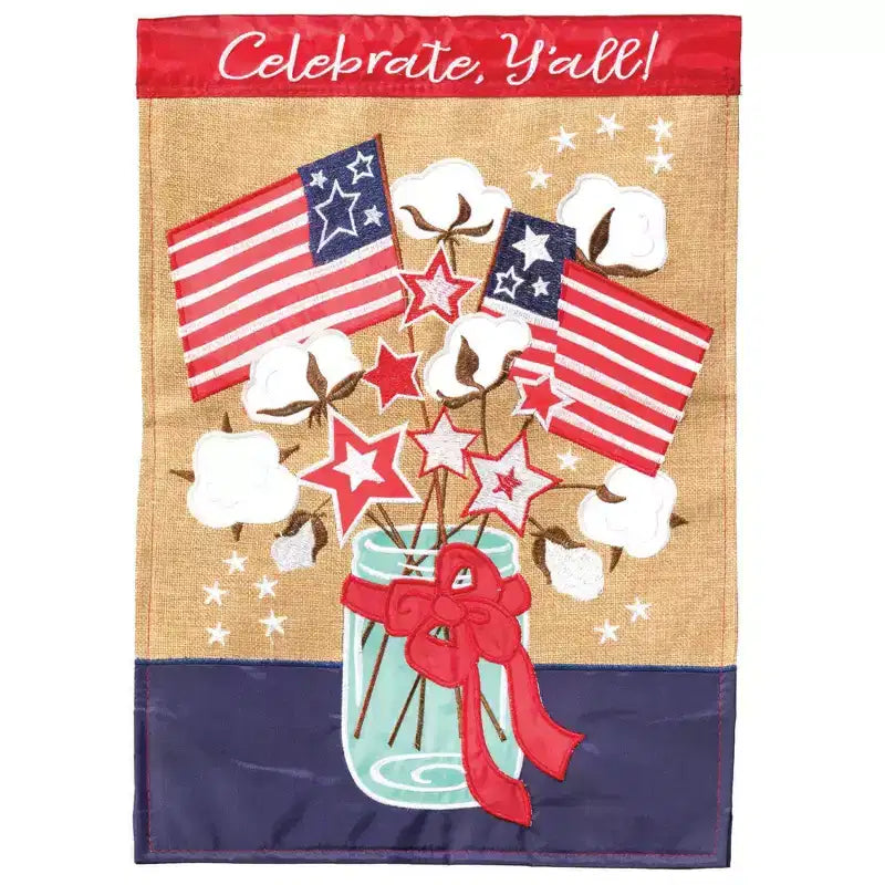 Drapeau de jardin en polyester Magnolia Garden Celebrate Y'all Patriotic Cotton Jar 29 x 42 pouces
