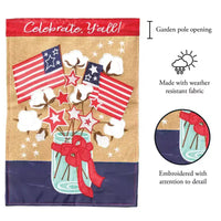 Drapeau de jardin en polyester Magnolia Garden Celebrate Y'all Patriotic Cotton Jar 29 x 42 pouces