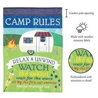 Magnolia Garden Camp Règles de camping Drapeau de jardin en polyester 29 x 42 pouces pour feu de camp