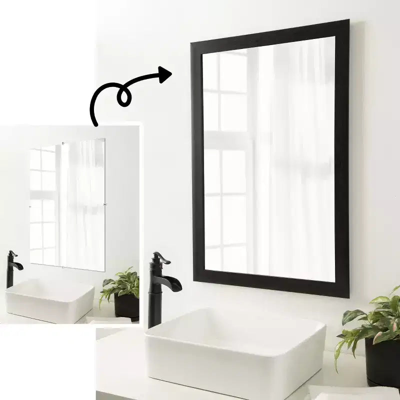Amanti Art kit de cadre de bordure de miroir de relooking de salle de bain - cadre entièrement assemblé autocollant - miroir NON inclus - garniture Espresso Furniture