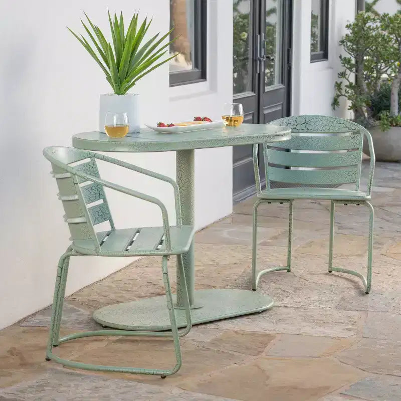 Christopher Knight Home Porto Outdoor Modern 3 Piece Iron Oval Table Bistro Set