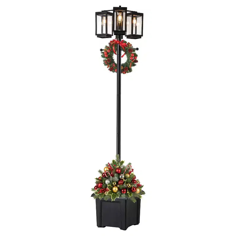 C Cattleya Lampadaire sur poteau complet 3 lumières 77,5in noir avec jardinière et verre trempé transparent