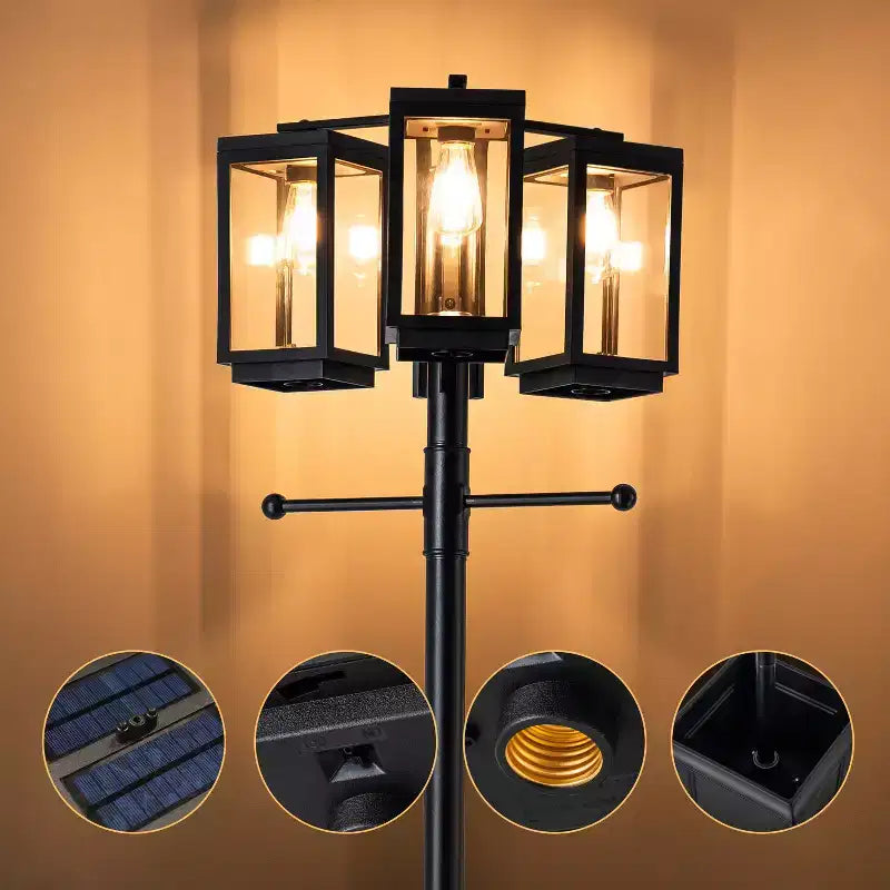C Cattleya Lampadaire sur poteau complet 3 lumières 77,5in noir avec jardinière et verre trempé transparent