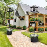 C Cattleya Lampadaire sur poteau complet 3 lumières 77,5in noir avec jardinière et verre trempé transparent
