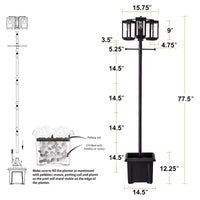 C Cattleya Lampadaire sur poteau complet 3 lumières 77,5in noir avec jardinière et verre trempé transparent