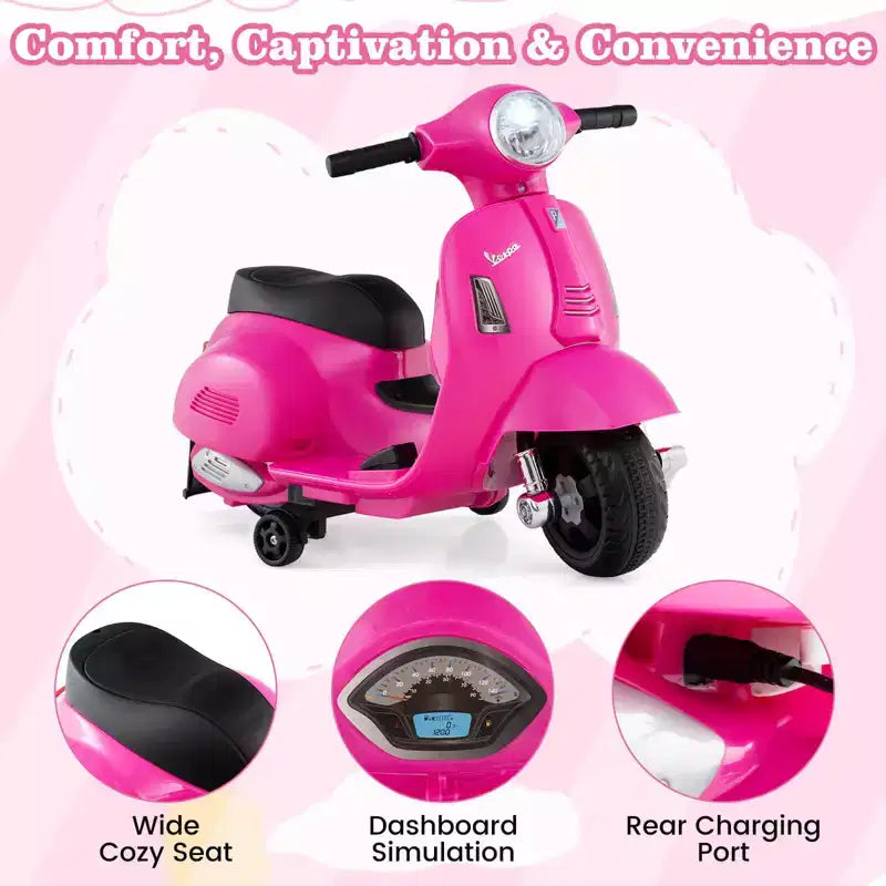 Costway Moto à enfourcher pour enfants avec roulettes d'apprentissage, phare, klaxon, batterie 6V