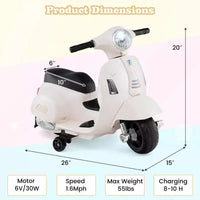 Costway Moto à enfourcher pour enfants avec roulettes d'apprentissage, phare, klaxon, batterie 6V