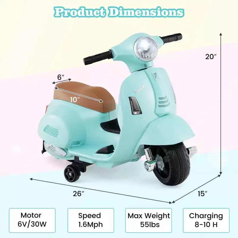 Costway Moto à enfourcher pour enfants avec roulettes d'apprentissage, phare, klaxon, batterie 6V