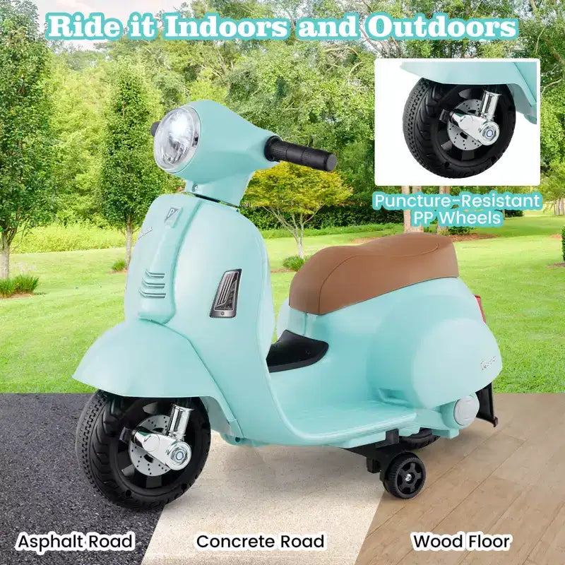 Costway Moto à enfourcher pour enfants avec roulettes d'apprentissage, phare, klaxon, batterie 6V