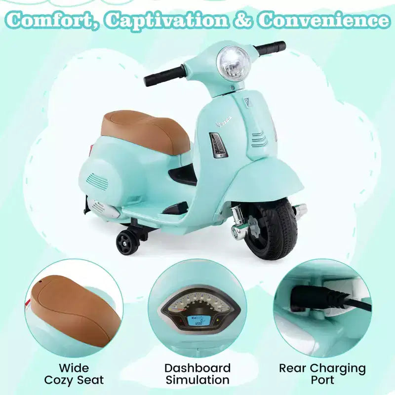 Costway Moto à enfourcher pour enfants avec roulettes d'apprentissage, phare, klaxon, batterie 6V