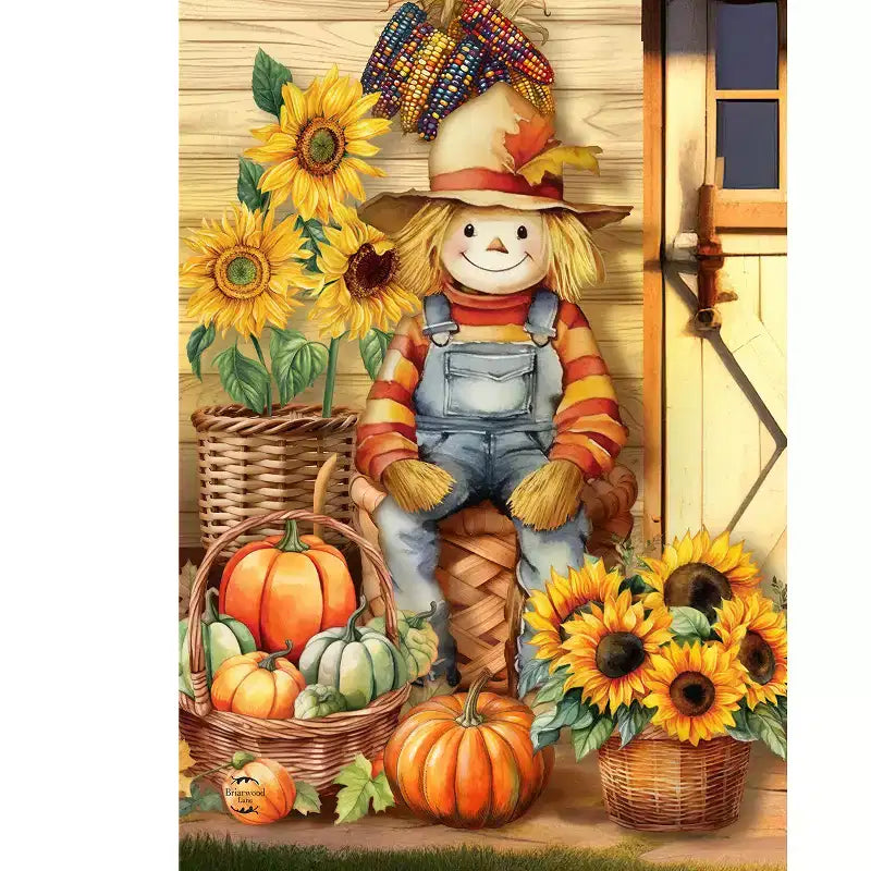 Briarwood Lane Drapeau de maison d'automne 40x28 pour l'extérieur, épouvantail campagnard For Fall