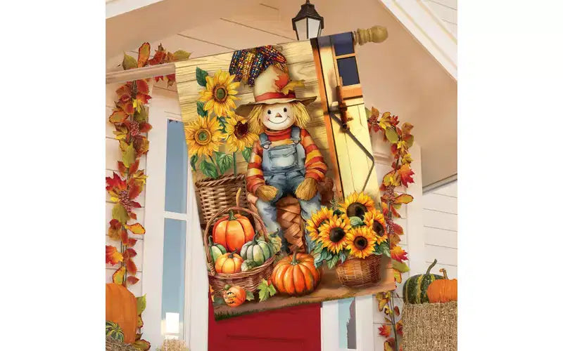 Briarwood Lane Drapeau de maison d'automne 40x28 pour l'extérieur, épouvantail campagnard For Fall