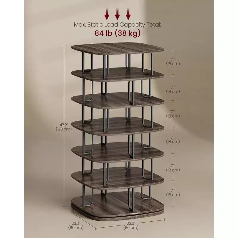 VASAGLE Range-chaussures à 7 niveaux, tour à chaussures rotative, organisateur de placard à chaussures, étagère à chaussures, 28-35 paires, 23,6 x 23,6 x 47,2 pouces