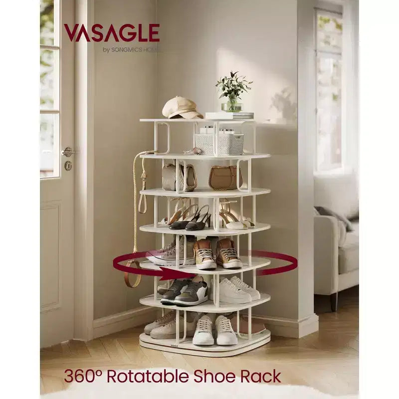 VASAGLE Range-chaussures à 7 niveaux, tour à chaussures rotative, organisateur de placard à chaussures, étagère à chaussures, 28-35 paires, 23,6 x 23,6 x 47,2 pouces