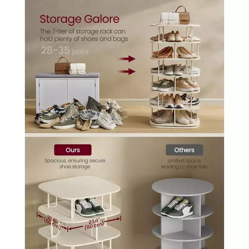 VASAGLE Range-chaussures à 7 niveaux, tour à chaussures rotative, organisateur de placard à chaussures, étagère à chaussures, 28-35 paires, 23,6 x 23,6 x 47,2 pouces