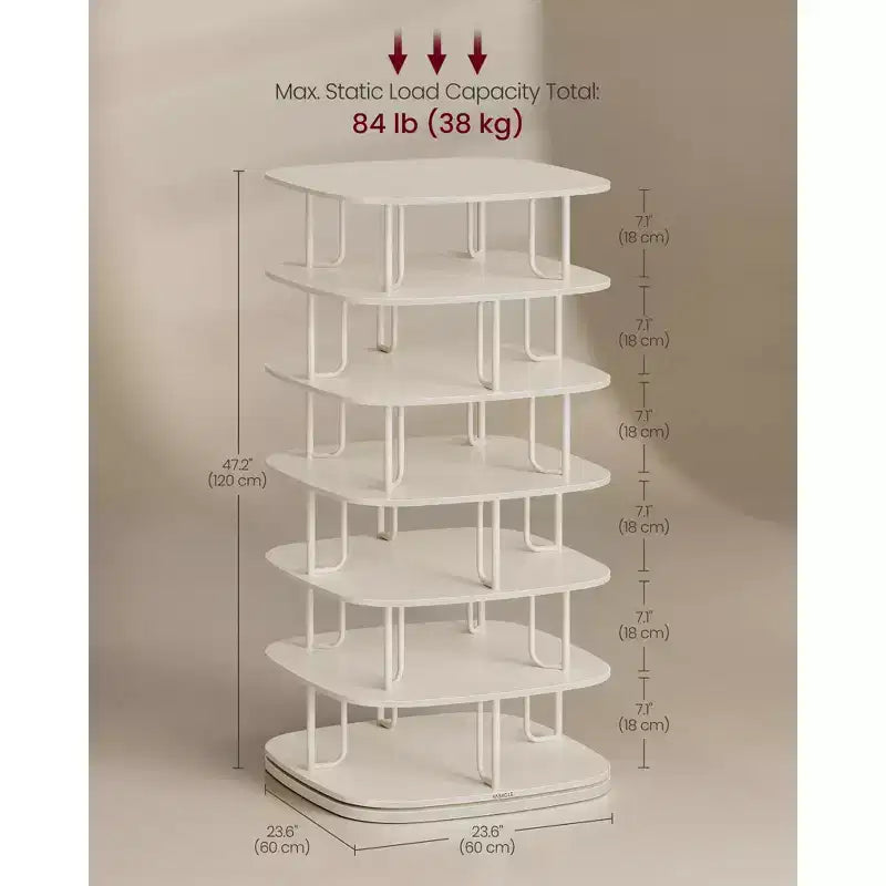 VASAGLE Range-chaussures à 7 niveaux, tour à chaussures rotative, organisateur de placard à chaussures, étagère à chaussures, 28-35 paires, 23,6 x 23,6 x 47,2 pouces