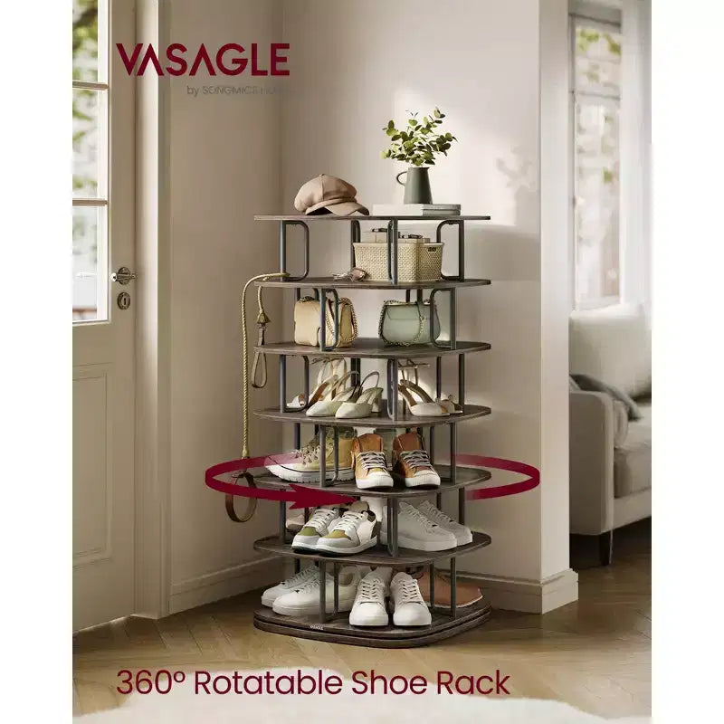 VASAGLE Range-chaussures à 7 niveaux, tour à chaussures rotative, organisateur de placard à chaussures, étagère à chaussures, 28-35 paires, 23,6 x 23,6 x 47,2 pouces