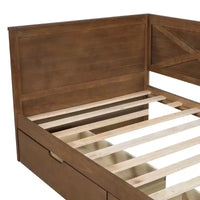Lit de repos simple avec lit gigogne/2 tiroirs et garde-corps rustique, Gris/Marron-ModernLuxe