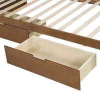 Lit de repos simple avec lit gigogne/2 tiroirs et garde-corps rustique, Gris/Marron-ModernLuxe