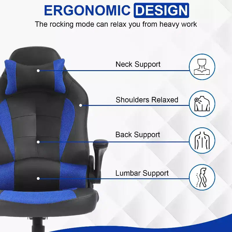 Chaise gaming BestMassage, chaise de bureau d'ordinateur avec soutien lombaire et appui-tête réglable et cuir PU, chaise gamer pour adultes