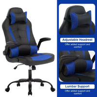 Chaise gaming BestMassage, chaise de bureau d'ordinateur avec soutien lombaire et appui-tête réglable et cuir PU, chaise gamer pour adultes